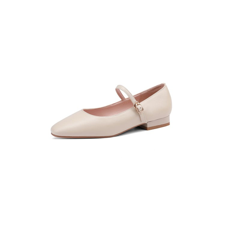 Off-White Beige Rounded Toe Mary Jane Flats #001124