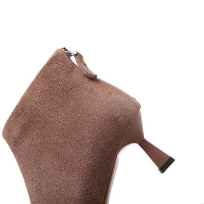 Pointed Toe Mid Heel Back Zipper Ankle Boots #002008