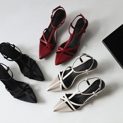 Off-White Red Black Pointed Toe Strappy Sandals #001169