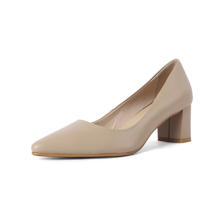 Nude Orange Black Block Heel Pumps #001080