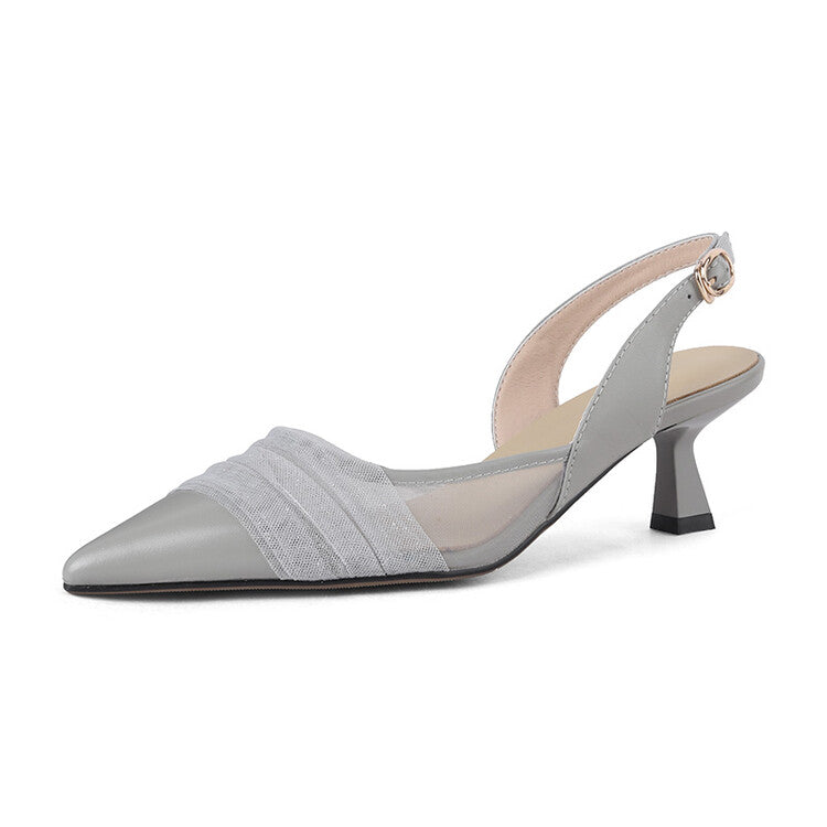 Beige Grey Mid Heel Slingback Pumps #001077