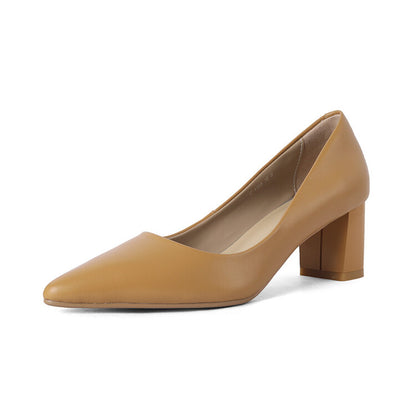 Nude Orange Black Block Heel Pumps #001080