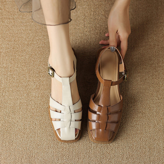 Off-White Brown Block Heel Gurkha Sandals #001107