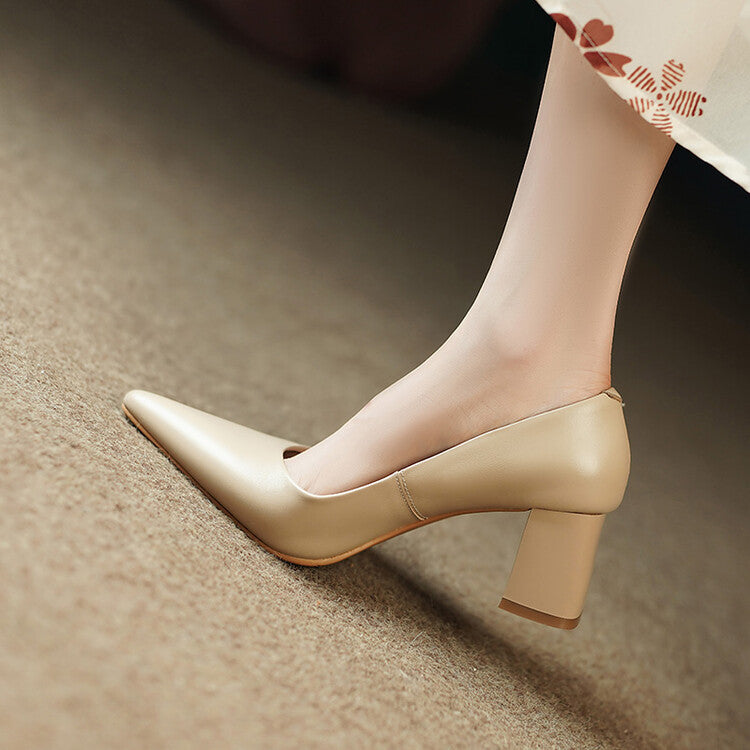 Nude Orange Black Block Heel Pumps #001080