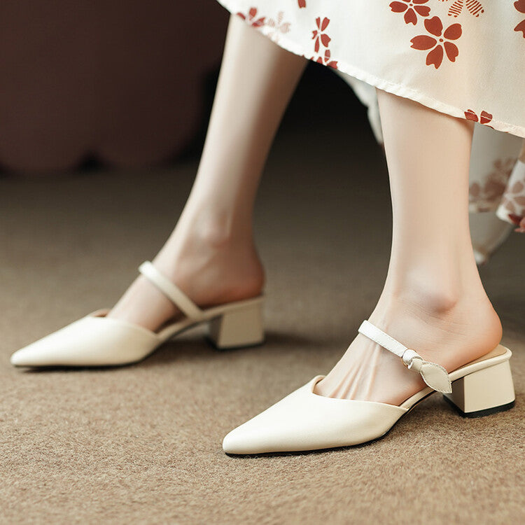 Off-White Beige Block Heel Strap Mules #001092