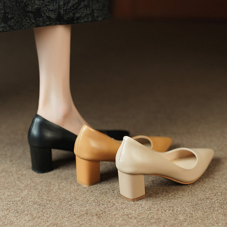 Nude Orange Black Block Heel Pumps #001080