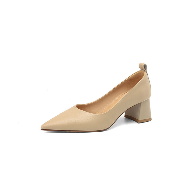 Off-White Beige Pointed Toe Block Heel Pumps #001153