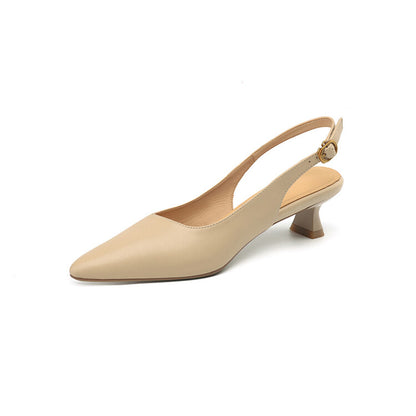 Off-White Beige Low Heel Slingback Pumps #001161