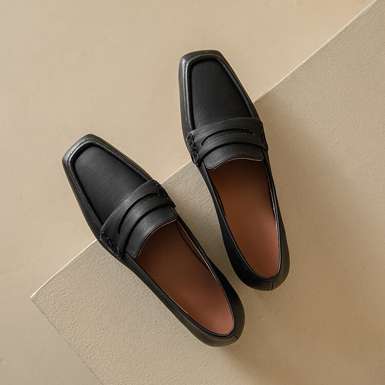 Brown Black Square Toe Strap Loafers #001070