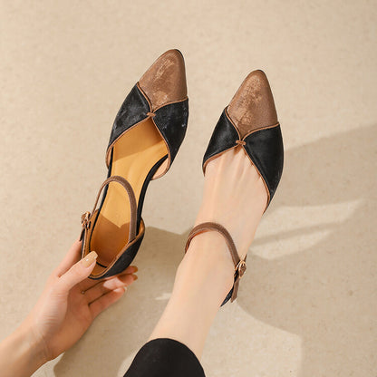 Beige Black Two-Tone Ankle Strap Pumps #001162