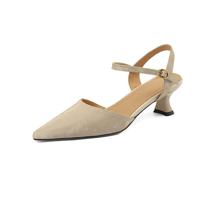 Beige Black Mid Heel Quarter Strap Pumps #001157