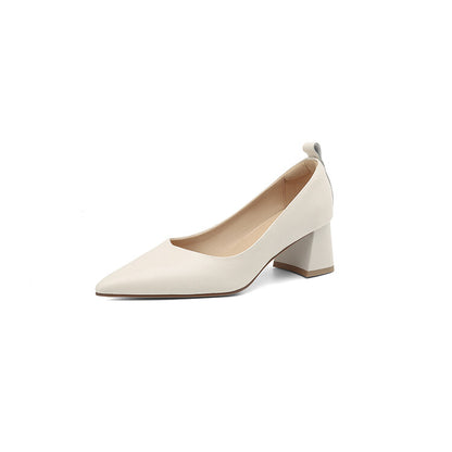 Off-White Beige Pointed Toe Block Heel Pumps #001153