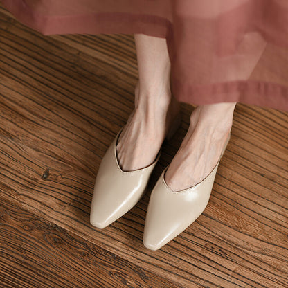 Beige Brown Plain Block Heel Mules #001160