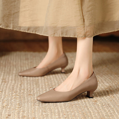 Beige Brown Black Low Heel Pumps #001139