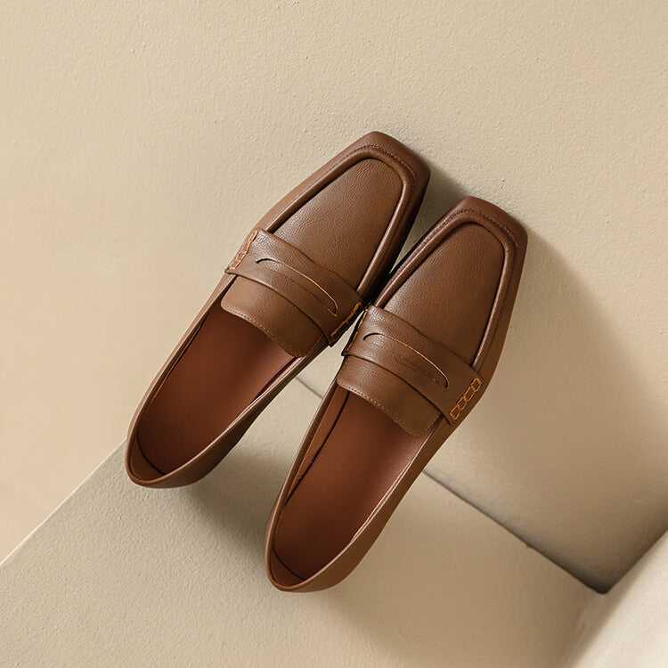 Brown Black Square Toe Strap Loafers #001070