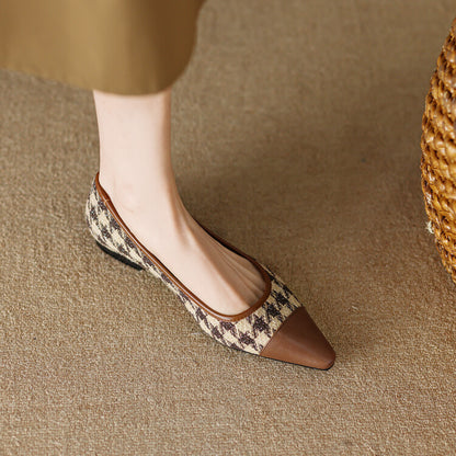 Brown Black Cap-Toe Houndstooth Flats #001063