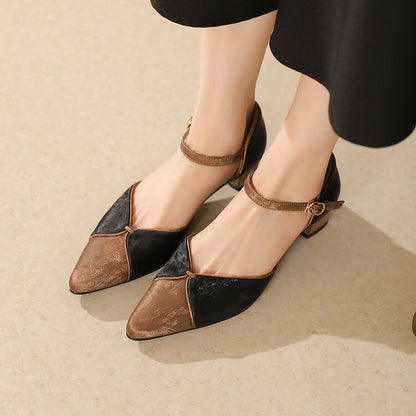 Beige Black Two-Tone Ankle Strap Pumps #001162