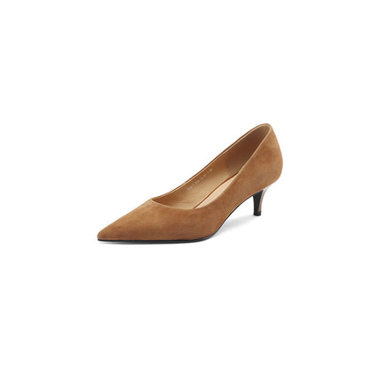 Caramel Brown Black Mid Heel Suede Pumps #001127