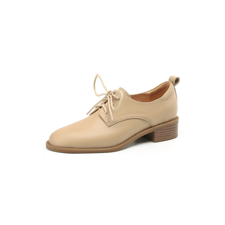 Beige Black Lace-up Derby Shoes #001137