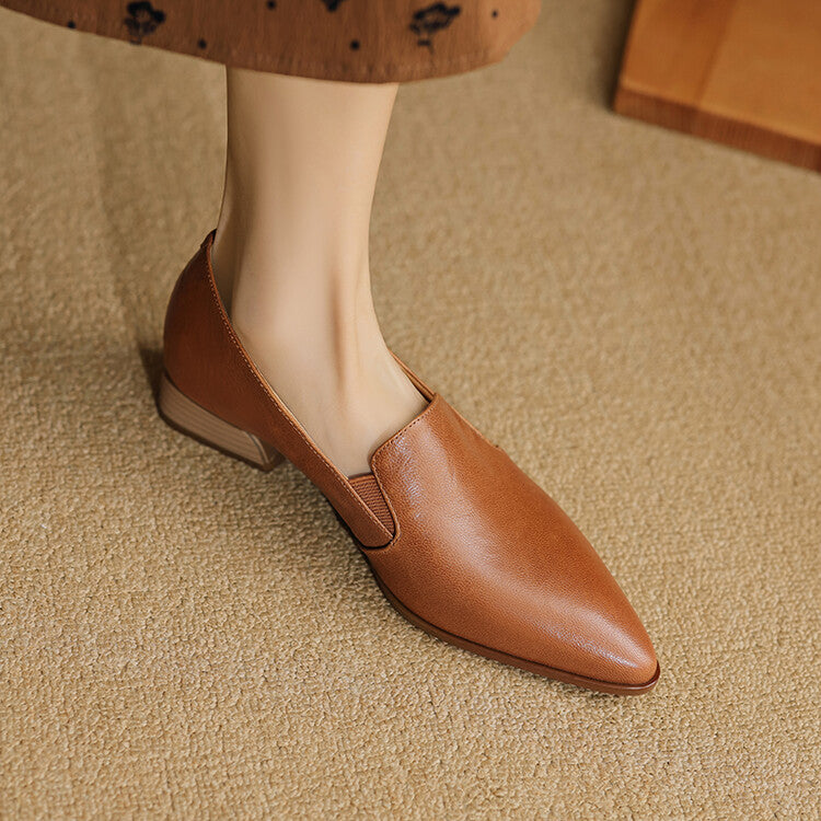 Beige Caramel Black Pointed Toe Loafers #001134