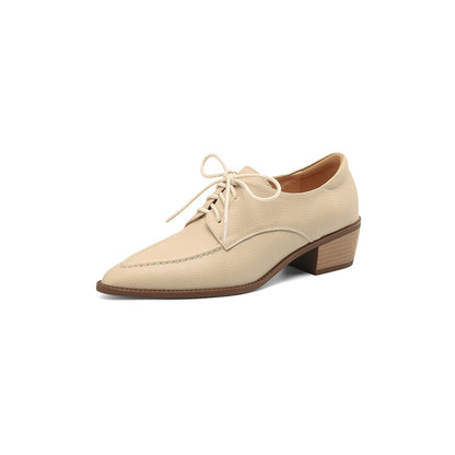 Off-White Beige Pointed Toe Block Heel Derby Shoes #001131