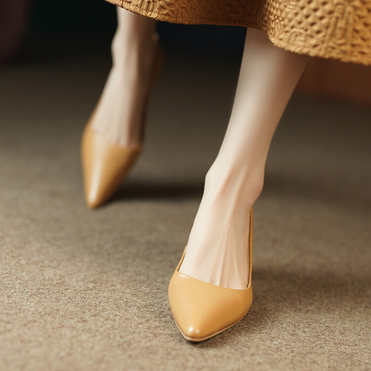 Nude Orange Black Block Heel Pumps #001080