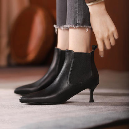 Brown Black Pointed Toe Mid Heel Ankle Boots #002002