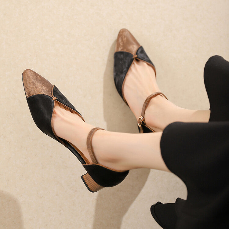 Beige Black Two-Tone Ankle Strap Pumps #001162