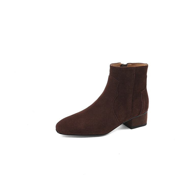 Brown Coffee Black Suede Ankle Boots #002010