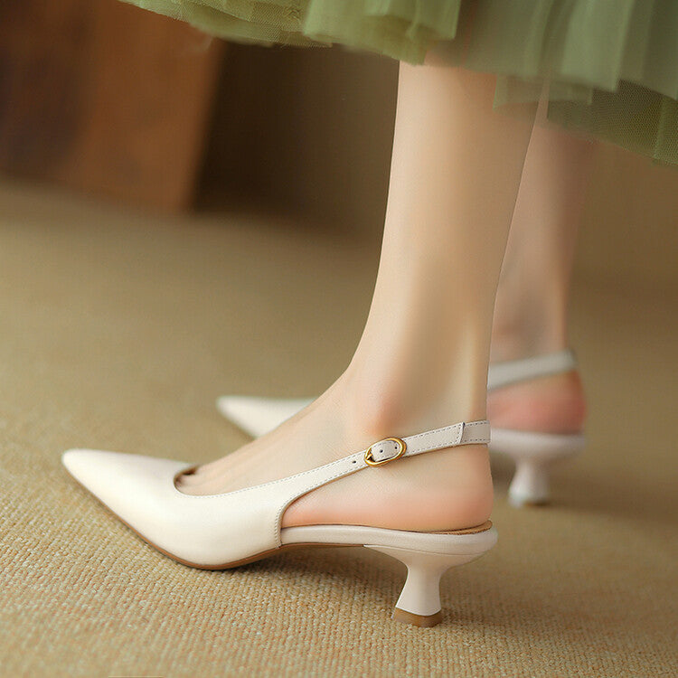 Off-White Beige Low Heel Slingback Pumps #001161