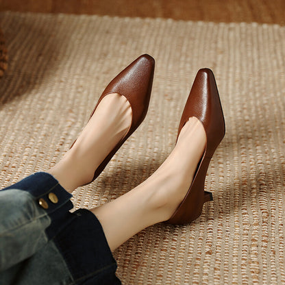 Beige Brown Black Low Heel Pumps #001139