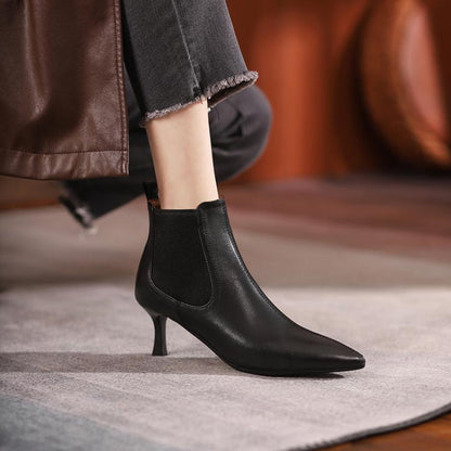 Brown Black Pointed Toe Mid Heel Ankle Boots #002002