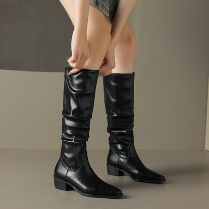 Off-White Brown Black Ruched Tall Boots #002007