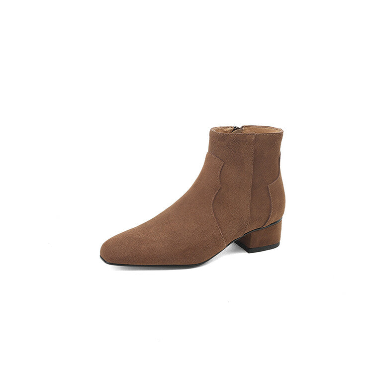 Brown Coffee Black Suede Ankle Boots #002010