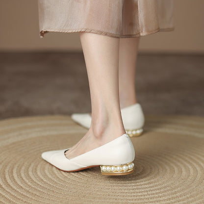 Off-White Beige Black Pearl-Embellished Heel Flats #001117