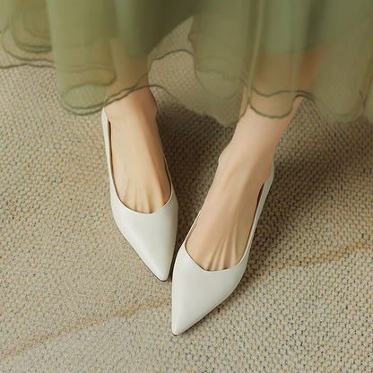 Off-White Beige Pointed Toe Block Heel Pumps #001153