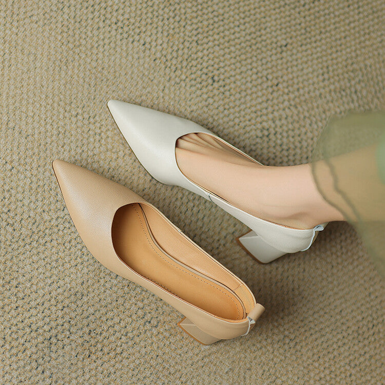 Off-White Beige Pointed Toe Block Heel Pumps #001153