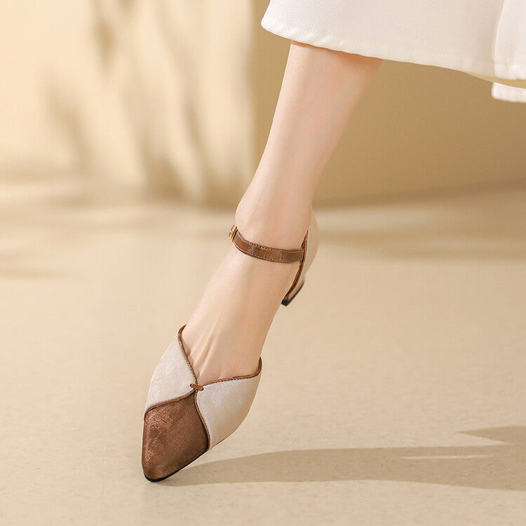 Beige Black Two-Tone Ankle Strap Pumps #001162