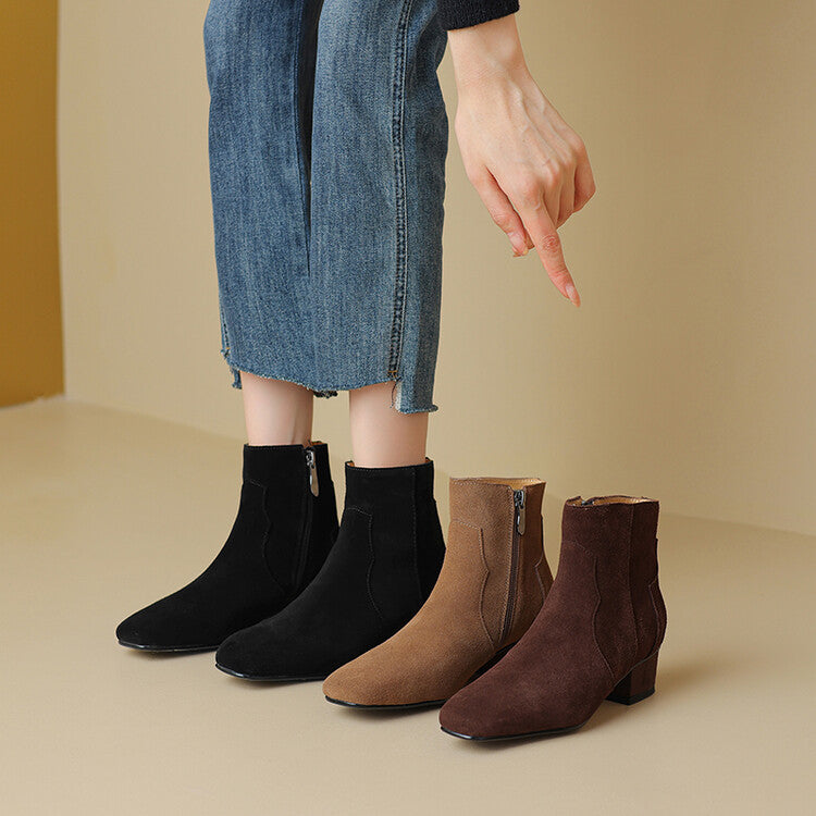 Brown Coffee Black Suede Ankle Boots #002010