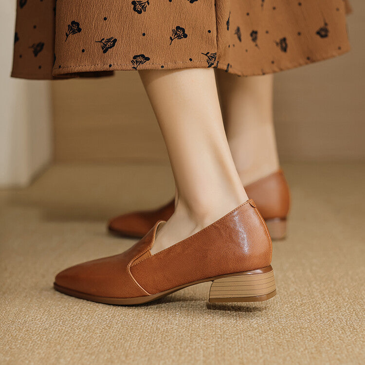 Beige Caramel Black Pointed Toe Loafers #001134