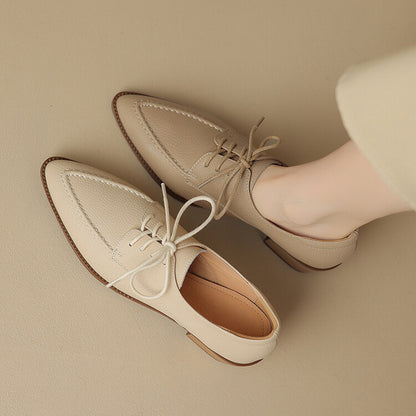 Off-White Beige Pointed Toe Block Heel Derby Shoes #001131