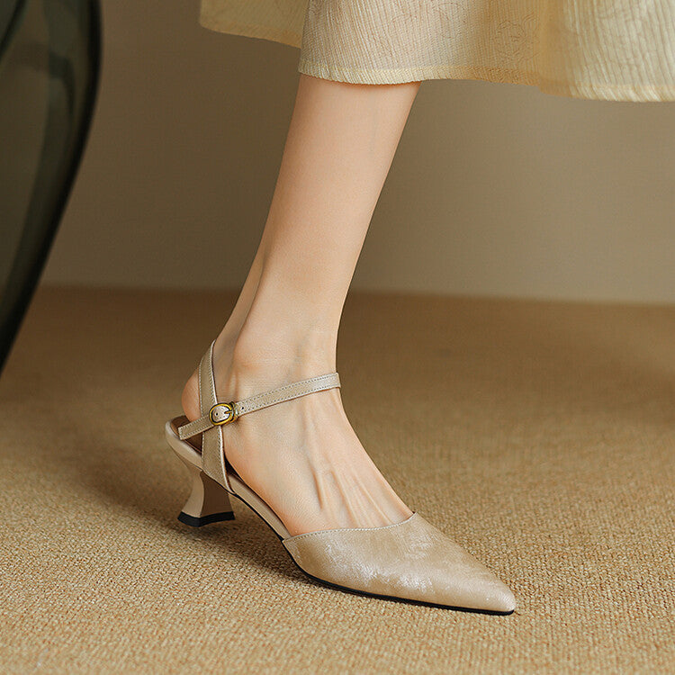 Beige Black Mid Heel Quarter Strap Pumps #001157