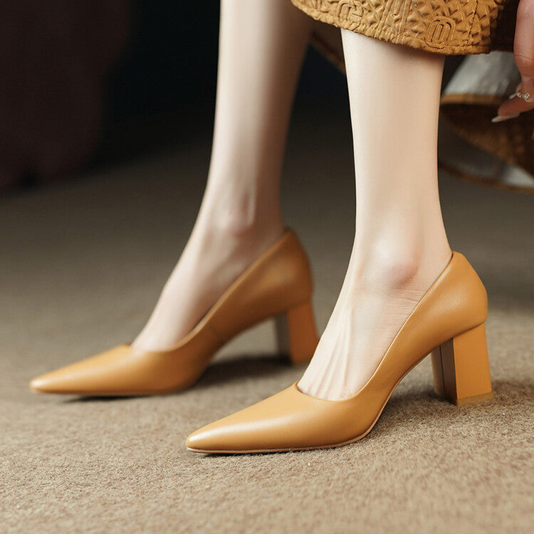 Nude Orange Black Block Heel Pumps #001080