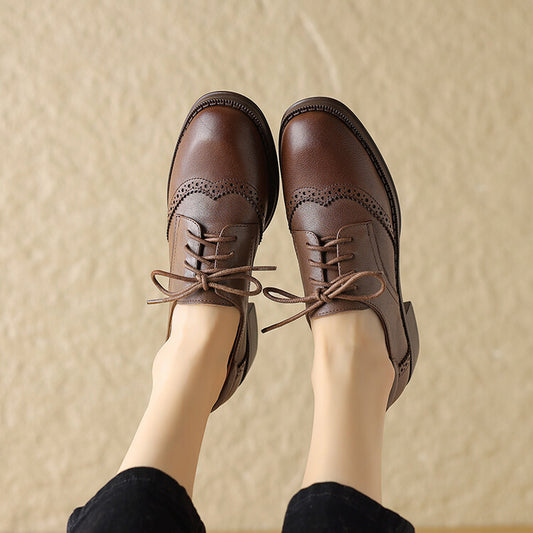 Brown Black Brogue Detail Derby Shoes #001136