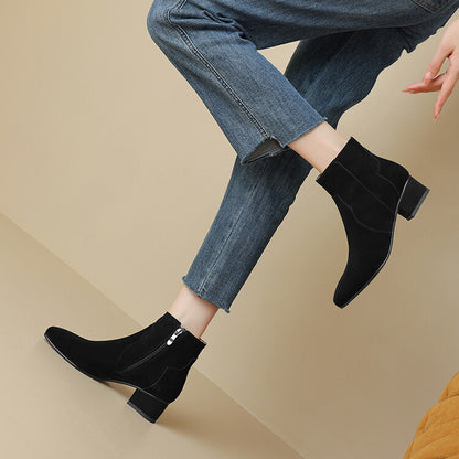 Brown Coffee Black Suede Ankle Boots #002010