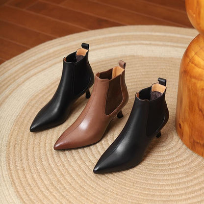 Brown Black Pointed Toe Mid Heel Ankle Boots #002002