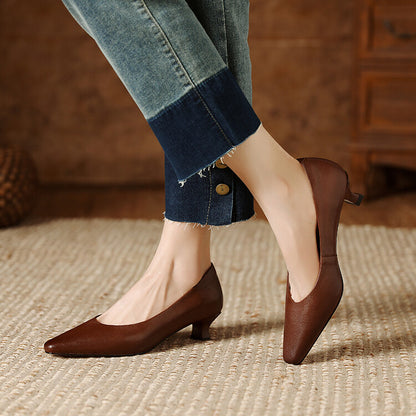 Beige Brown Black Low Heel Pumps #001139