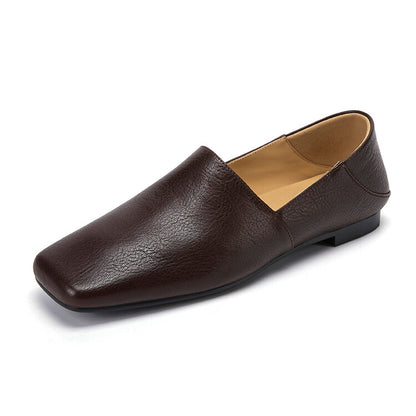 Khaki Brown Black Square Toe Loafers #001135