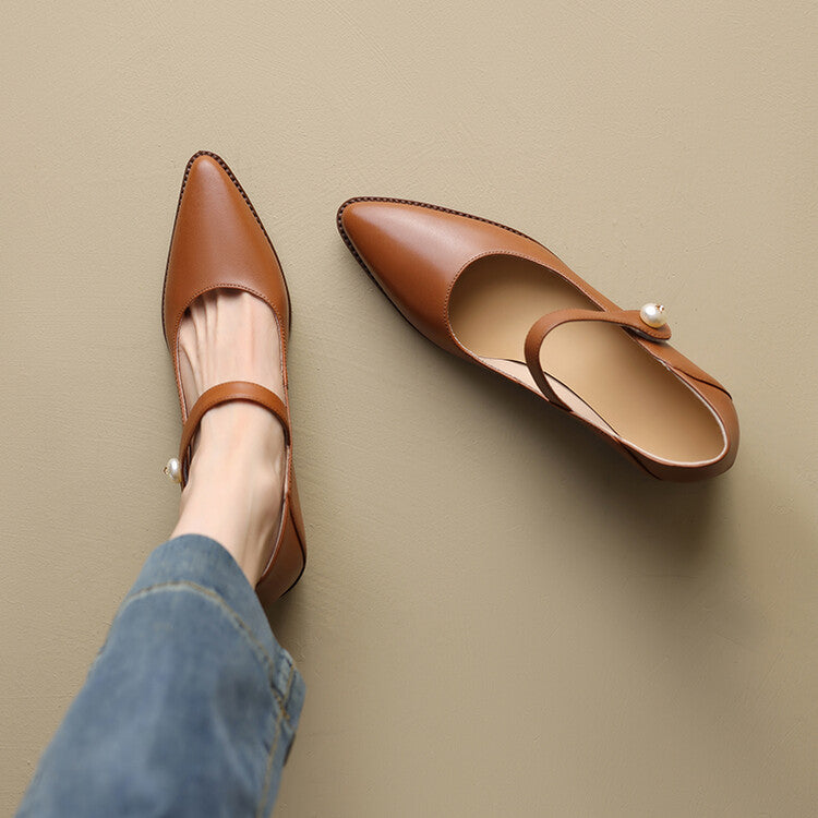 Beige Brown Stacked Block Heel Mary Jane Pumps #001067