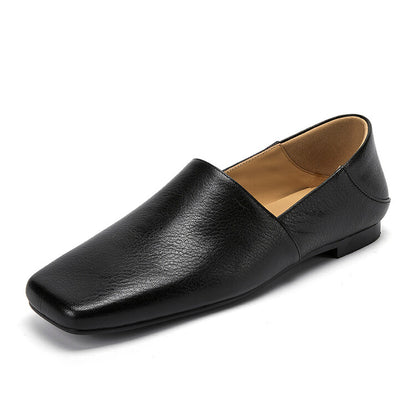 Khaki Brown Black Square Toe Loafers #001135